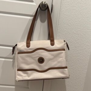 Delsey Paris Cream and Tan Shoulder Bag